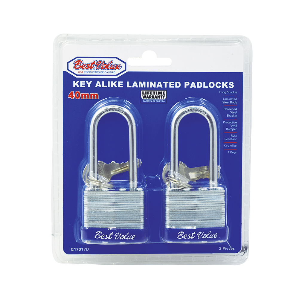 40mm KEY ALIKE LAMINATED PADLOCK (2PC)