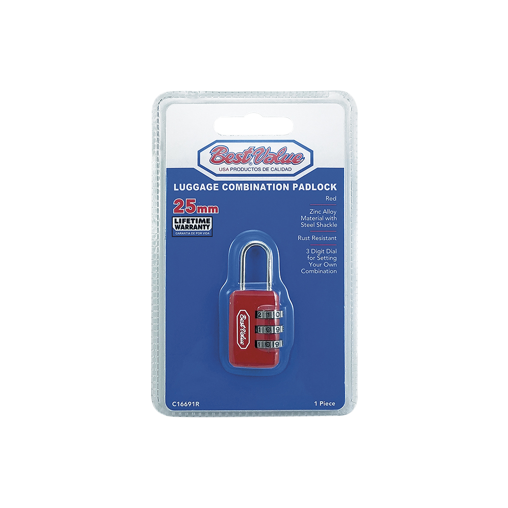 LUGGAGE COMBINATION PADLOCK (RED)