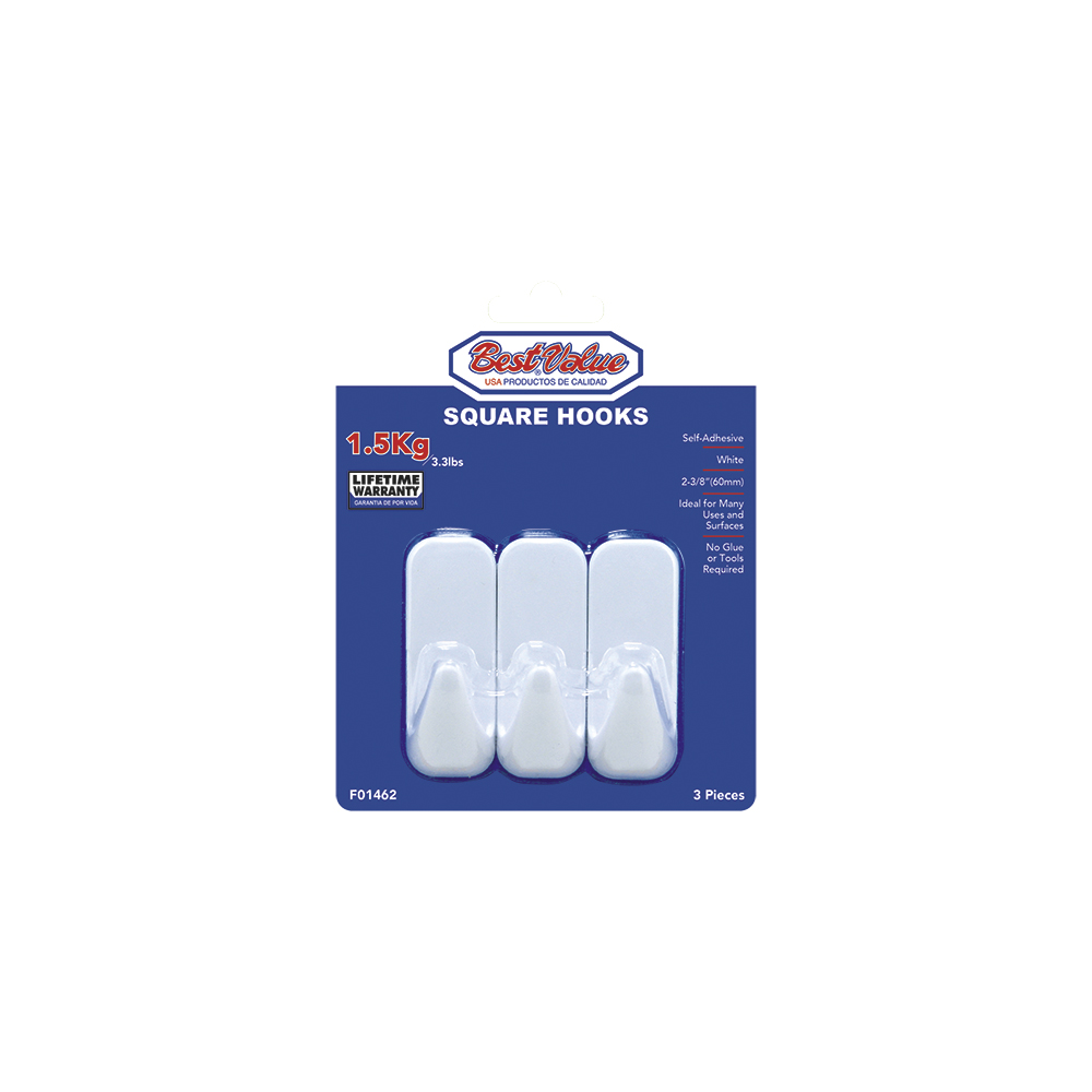 3PC SELF-ADHESIVE SQUARE HOOKS