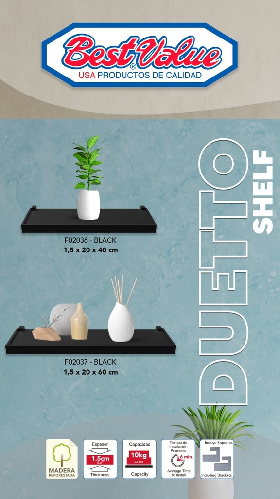 8" x 24" DUETTO SHELF (BLACK)