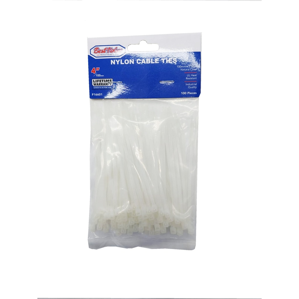 4" NYLON CABLE TIES NATURAL (100PC)