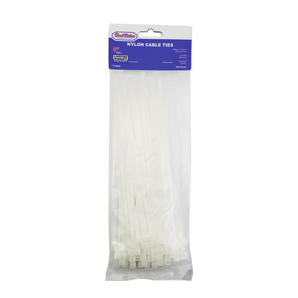 8" NYLON CABLE TIES NATURAL (100PC)