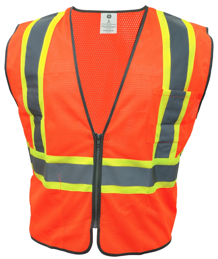 GE SAFETY VEST W/TRIMS - 2 POCKET ORANGE LG.