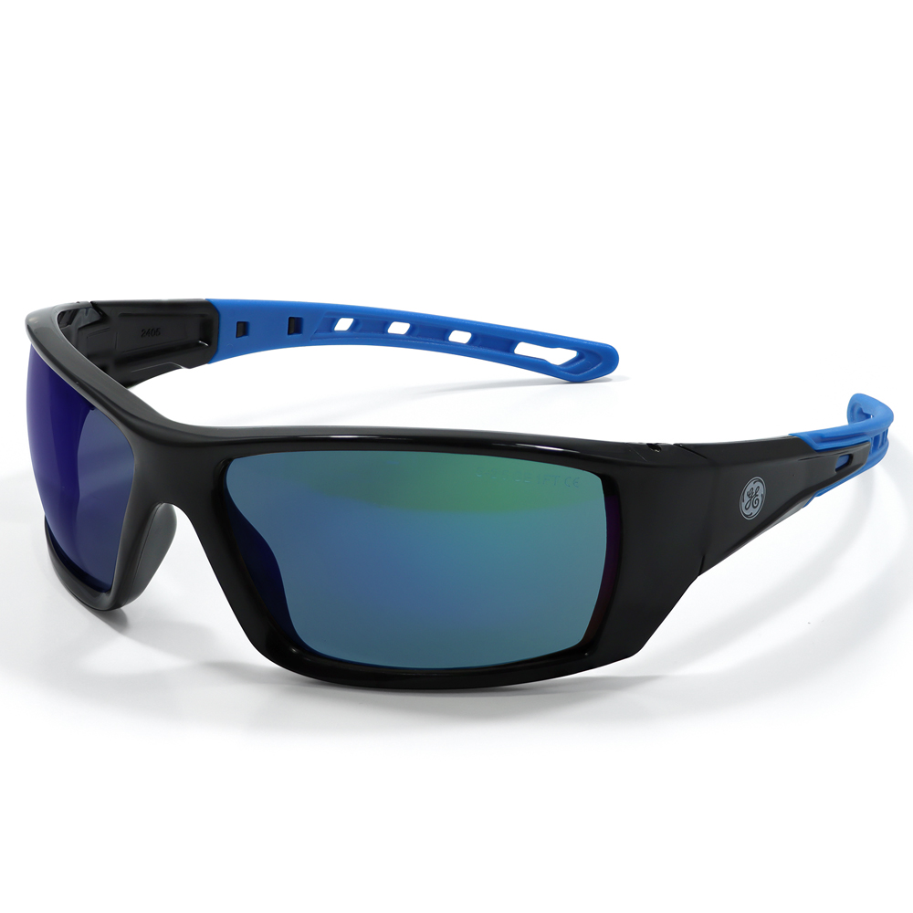 GE SAFETY GLASSES MIRROR AF LENS BLACK/BLUE 