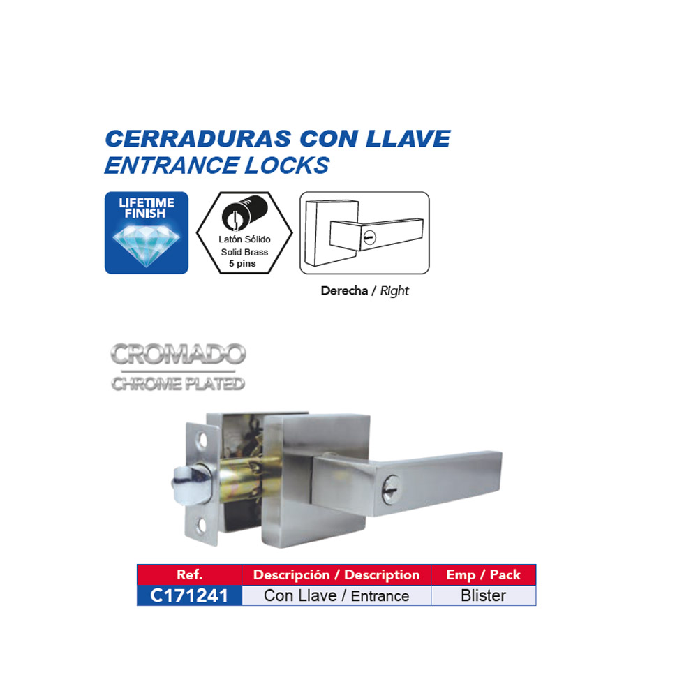 LEVER LOCK CHROME PLATED WITH KEY