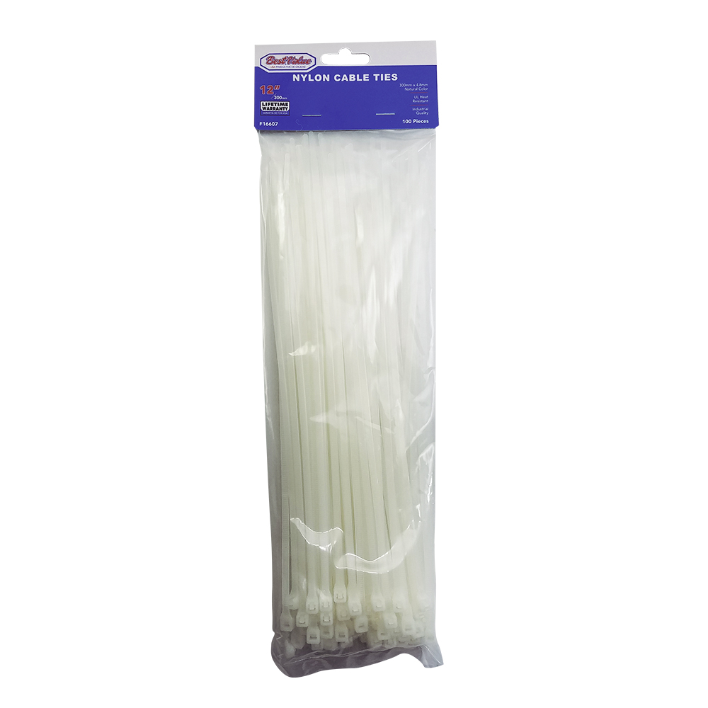 12" NYLON CABLE TIES NATURAL 100PC