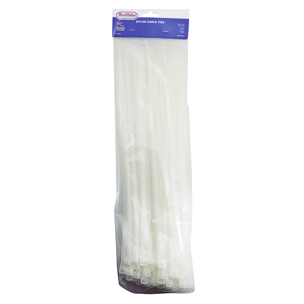 18" NYLON CABLE TIES NATURAL (100PC)