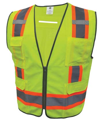 GE SURVEYOR SAFETY VEST  W/CONTRASTING TRIMS- 8 POCKET GREEN MEDIUM