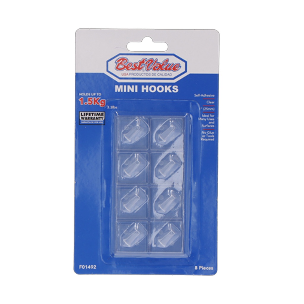 8 PC MINI HOOKS (CLEAR)